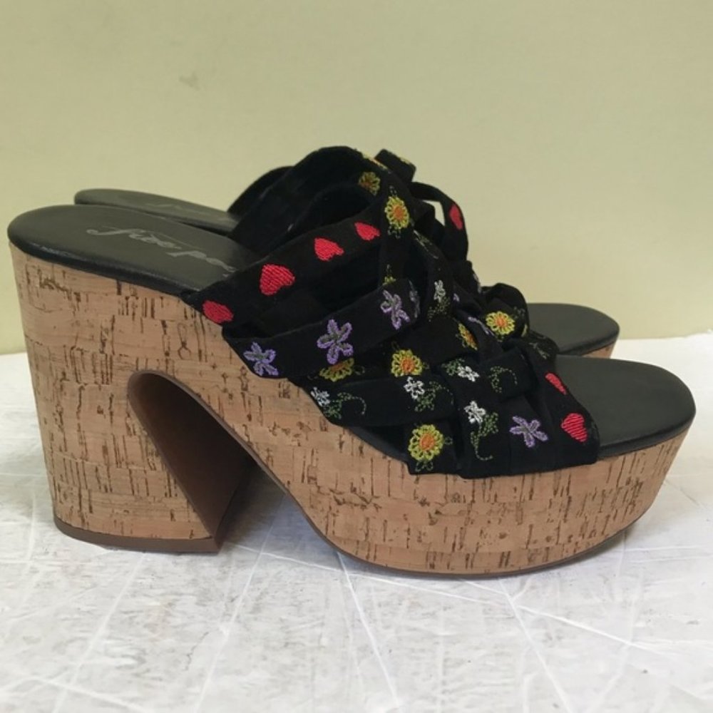 Free People NEW Lisbon Platform Heels Floral Suede Platform Mules Sandals Clog 9 - Picture 2 of 16